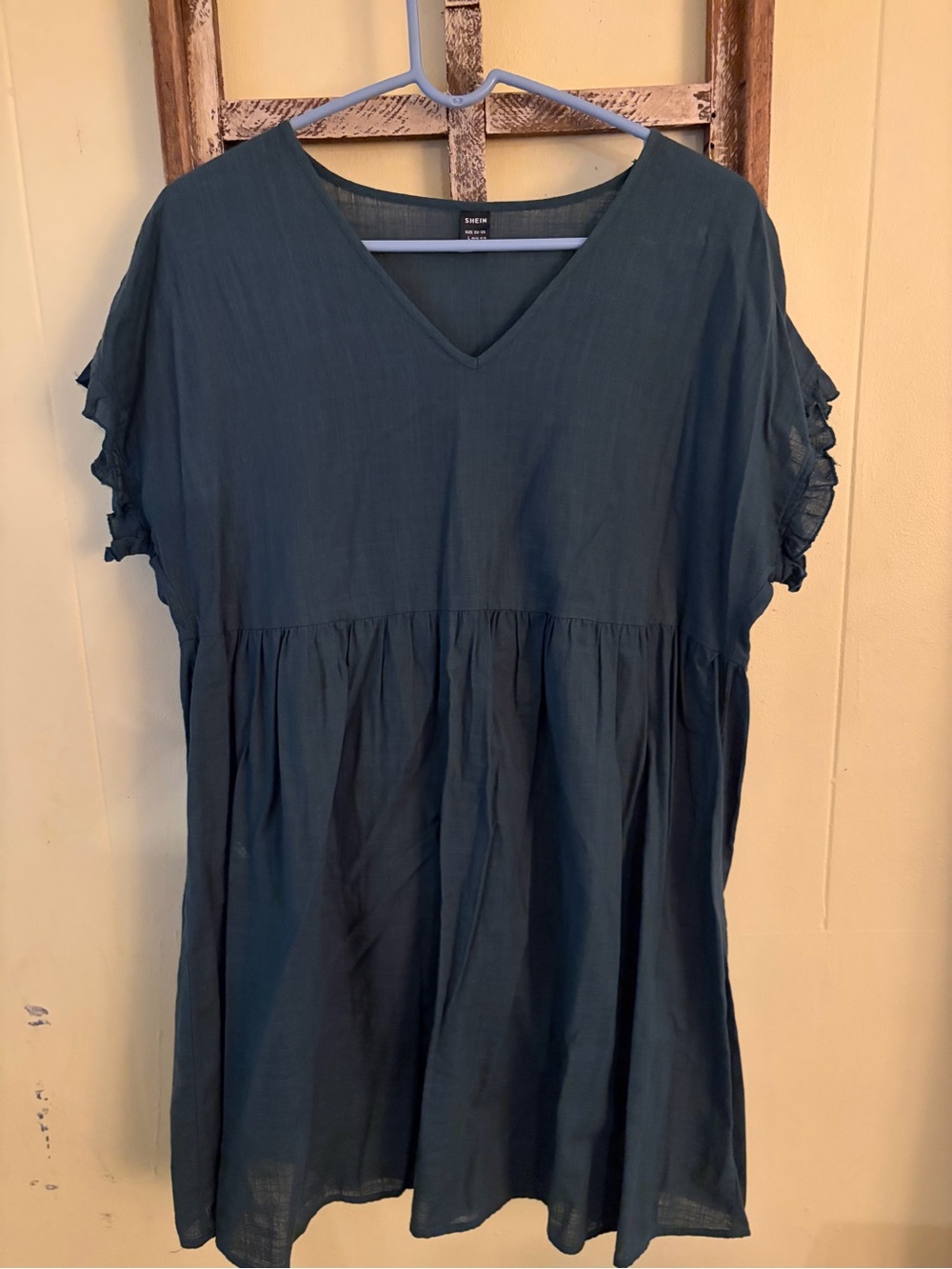 SHEIN Dark Teal V-Neck Short Sleeve Babydoll Tunic